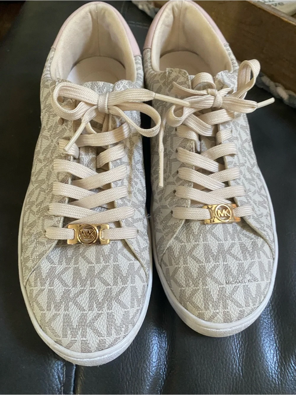 Michael Kors Pale Beige Logo Low-Top Lace-Up Sneakers